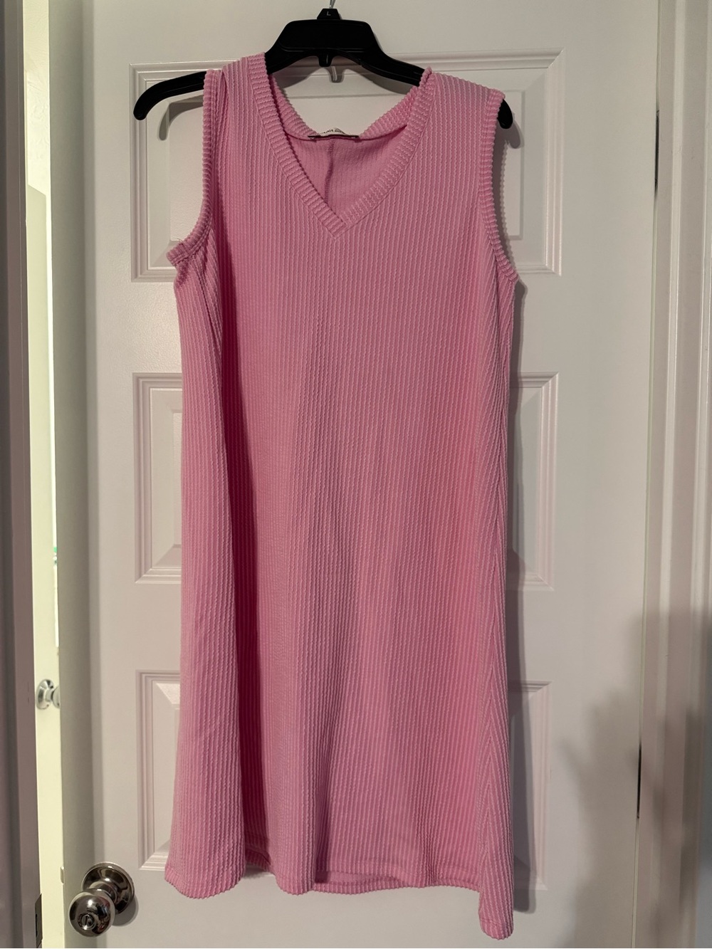 Zenana Outfitters Pink Ribbed V-Neck Midi Dress